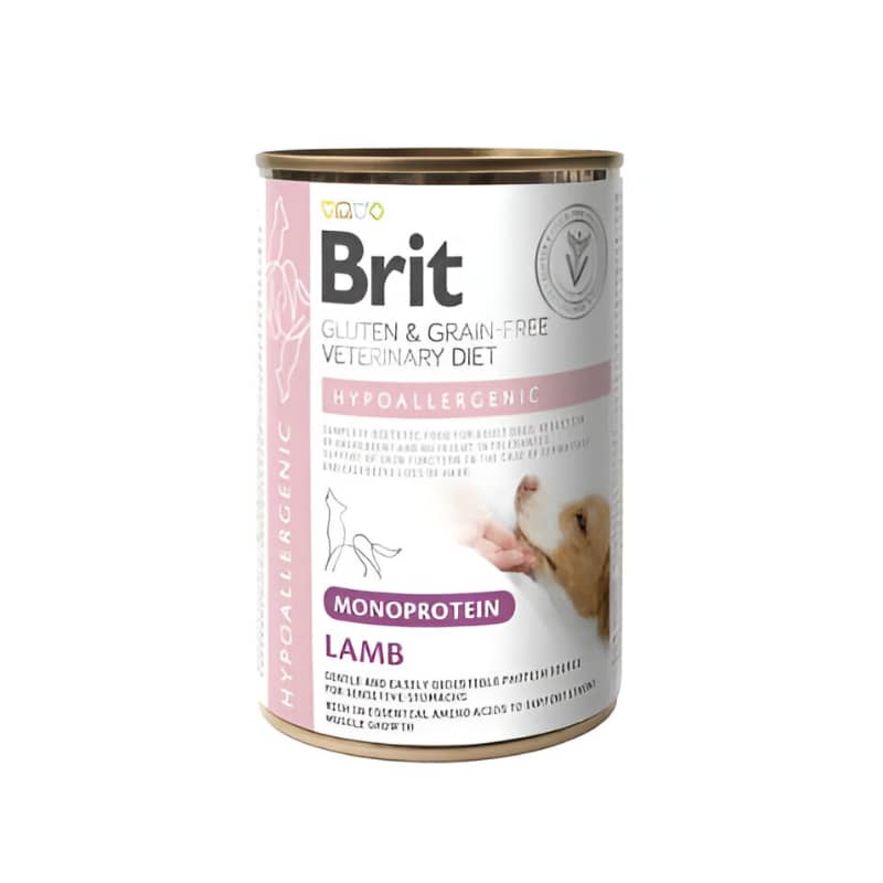Brit Veterinary Diet Hypoallergenic Monoprotein Lamb veterinārie konservi suņiem alerģijām ar jēru 400 g